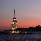 Le soleil se couche sur la tour de Léandre et la Corne d'Or, Istanbul - Turquie 2011