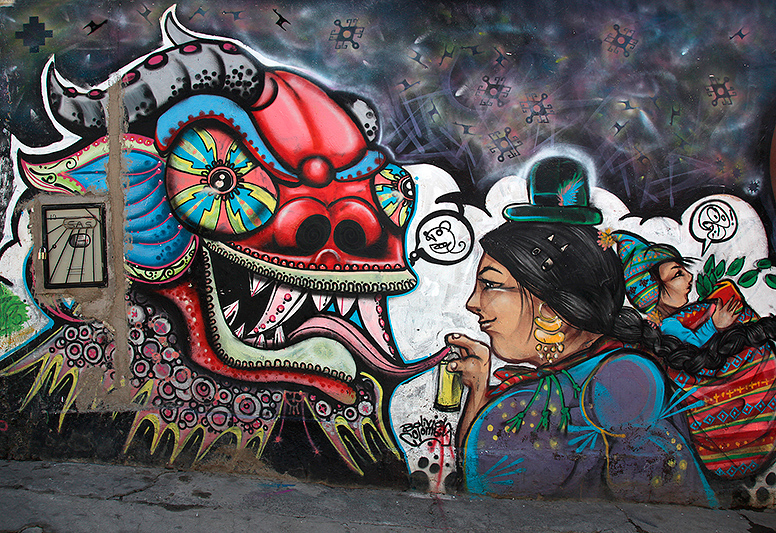 Peinture de rue, Sagarnaga, La Paz, Bolivie - 2014