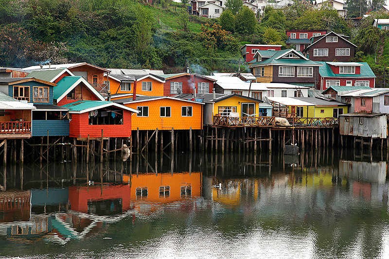 Maisons sur pilotis,"Palafitos", Castro, île de Chiloé, Chili - 2014