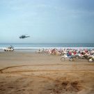 Départ des motos sur la plage d'Agadir, raid de l'amitié, Maroc -1995